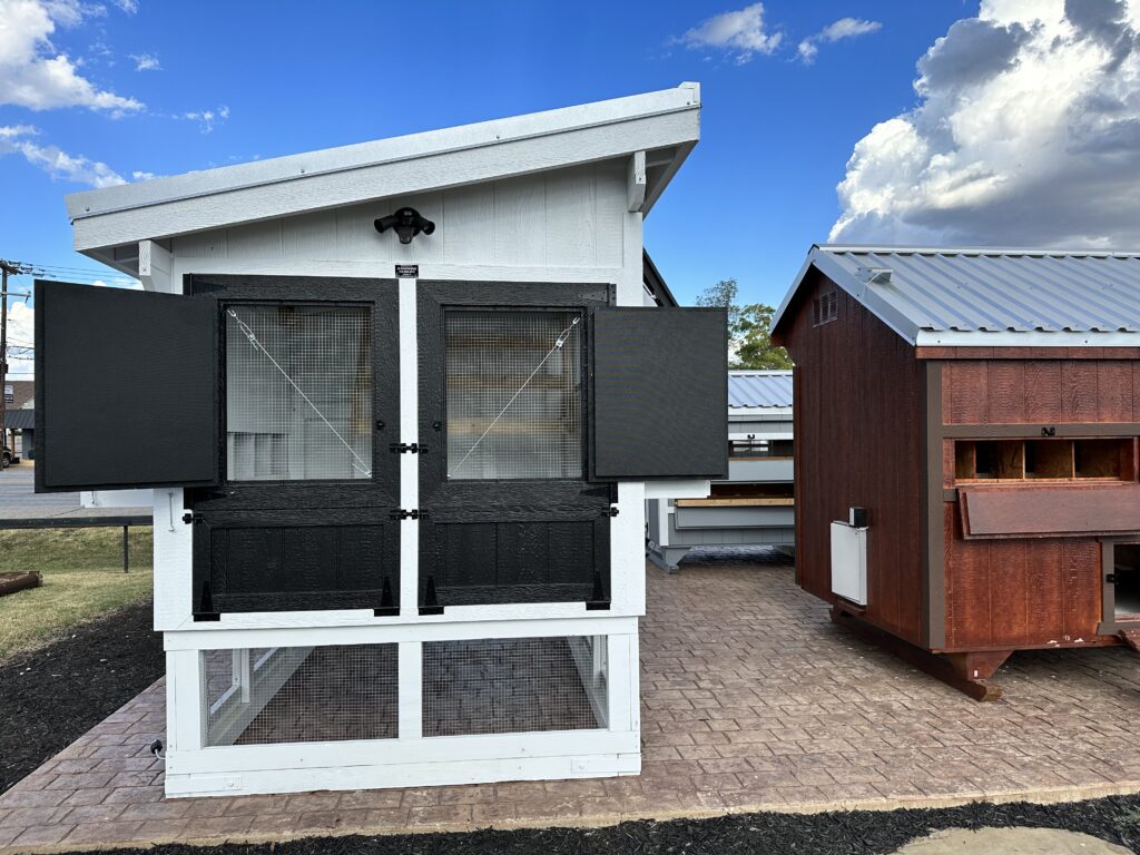 end view of the 6x20 phoenix coop with ventilation doors open