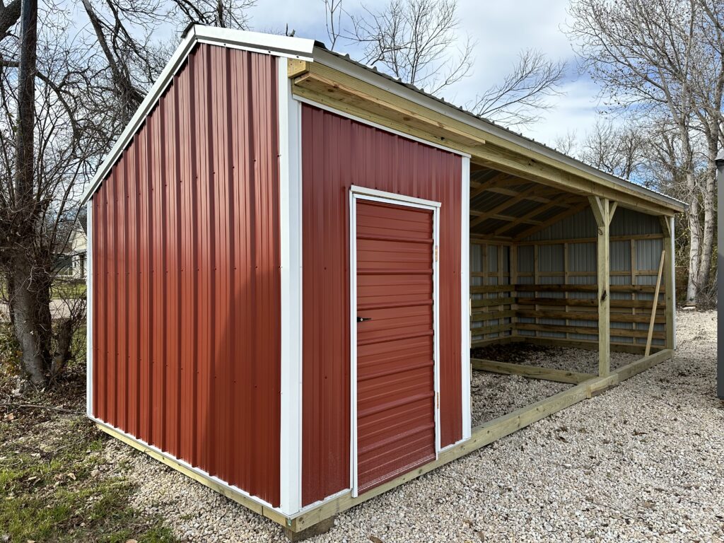 Exterior view of the tack room on the 10x28 Loafing Shed 