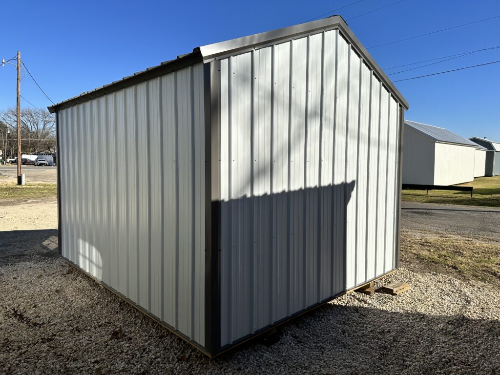 Back exterior view of 10x12 metal utility 