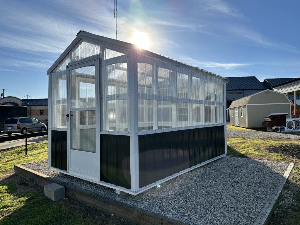 Exterior view f the 8x12 A- Frame Greenhouse 