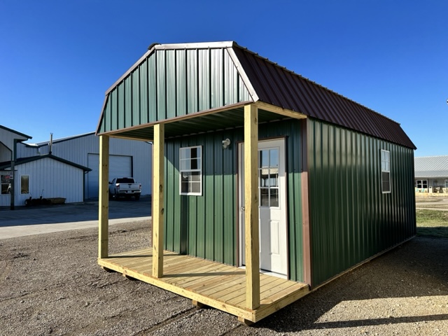 farm and yard metal lofted cabin shed with porch 1