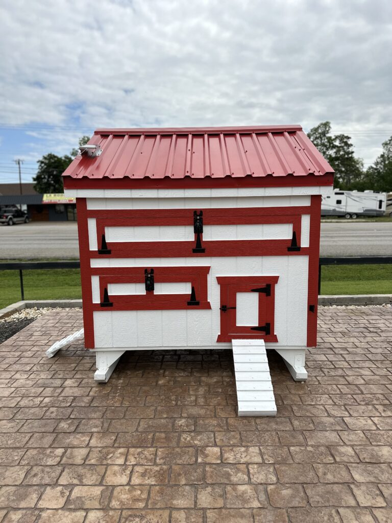 (2) chicken doors and exterior access to nesting boxes come standard