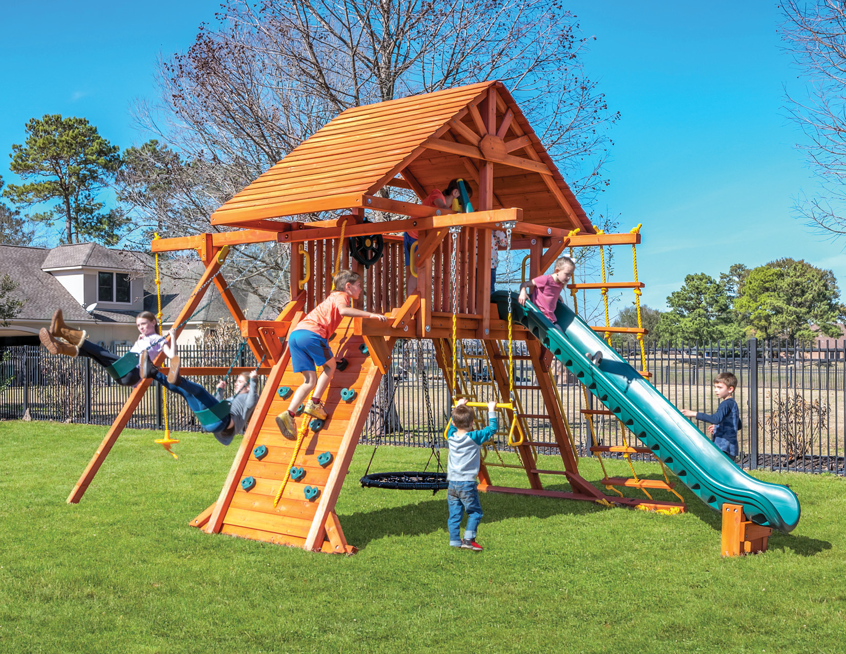 Farm-and-Yard-Central-Texas-Playset-Playground-Backyard-48-58JaguarPlaycenter-Config2WoodRoof-2023