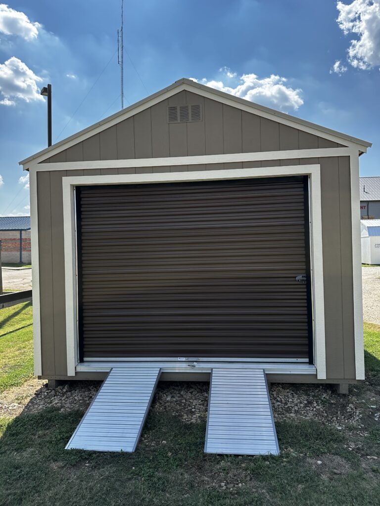 9x7 brown roll up door on 12x24 garage