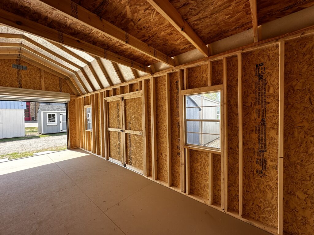 12x24 Side Lofted Barn built with 16″ on center 2×4 wall studs 